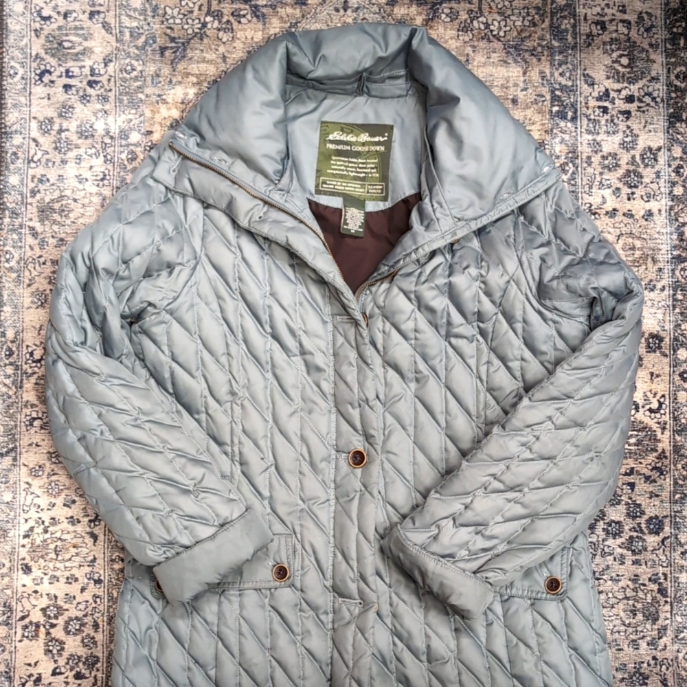Eddie Bauer Quilted Premium Goose Down Jacket w/ Full Zipper & Buttons